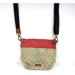 Fossil Keely Tote Womens Cream Coral Canvas 9x10" Casual Crossbody Bag Purse
